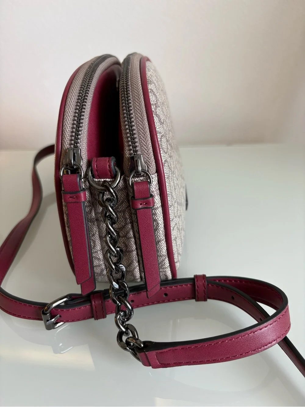 Calvin Klein Cream Monogram Crossbody with Red Trim - Picture 5 of 11